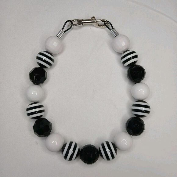 Handmade Mime Blk/Wht Beaded Dog Puppy Collar Necklace Jewelry Durable 16 1/2" - Picture 1 of 4
